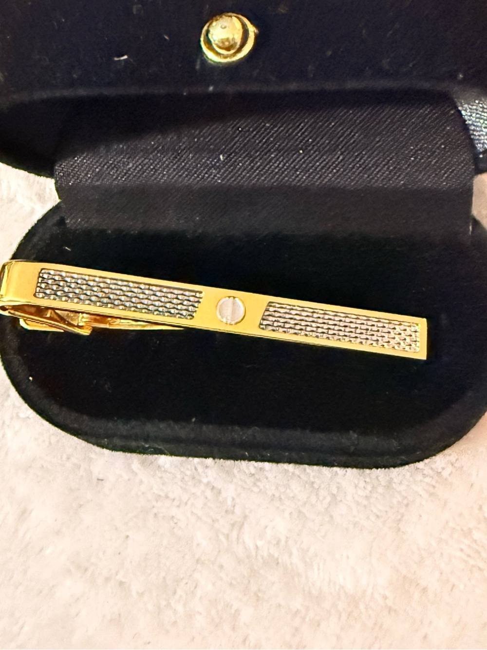 Dunhill Gold Tone Tie Clip with Silver Textured Inlay Brandnew condition No Box